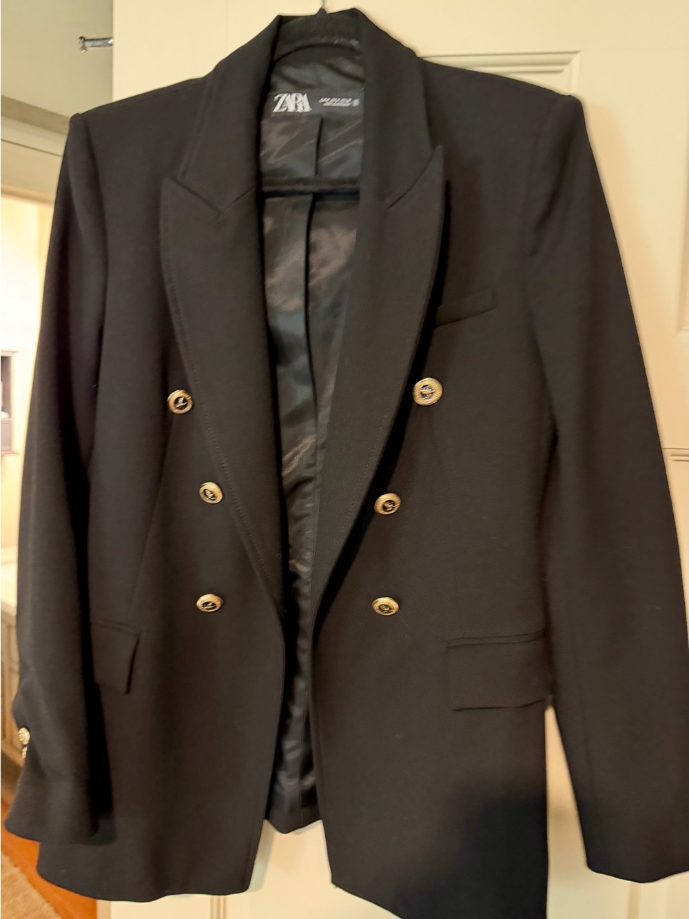 Zara Black Double-Breasted Blazer with Gold Buttons